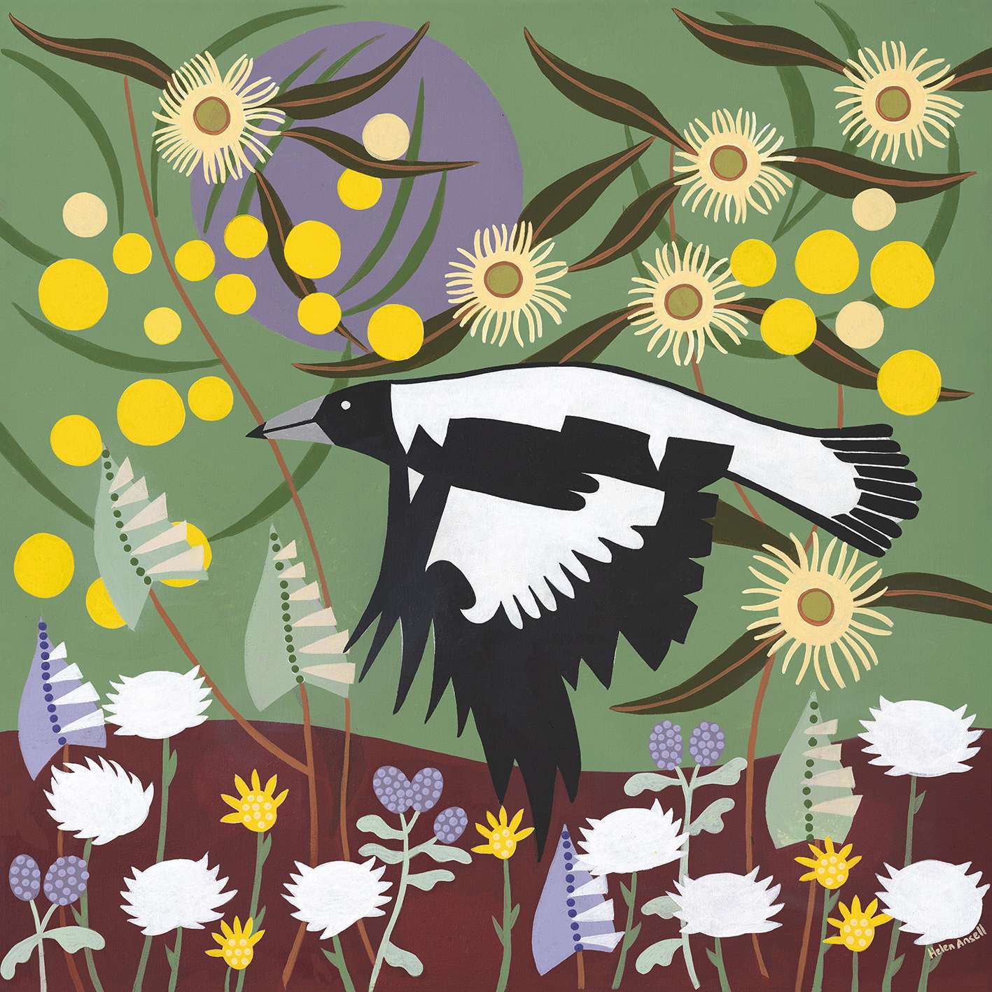 Magpie Season - Square Paper Print - Helen Ansell Art