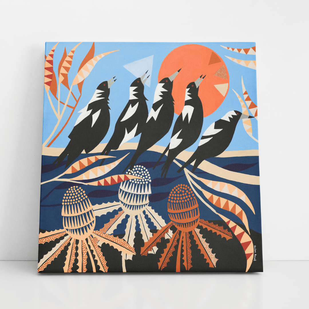 Magpie Chorus - Square Canvas Print - Helen Ansell Art
