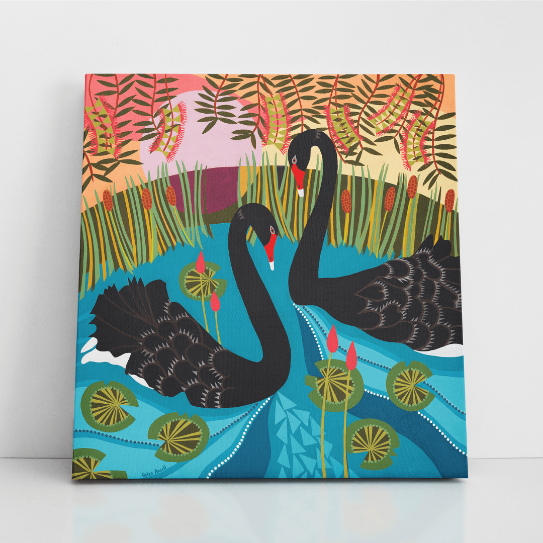 Black Swans - Square Canvas Print - Helen Ansell Art